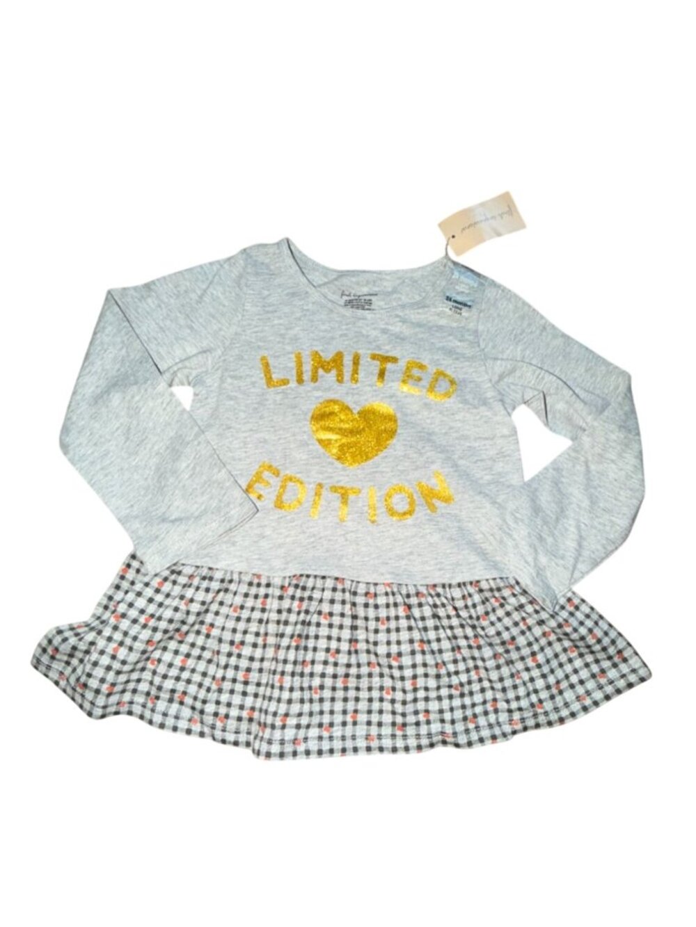 NWT First Impressions Girls Long Sleeve Ruffle 'Heart" Shirt-Gray-Size 24 Months